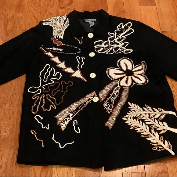 Indigo Moon Vintage Embroidered Black Floral Jacket Button Front Blazer Large - Picture 9 of 13